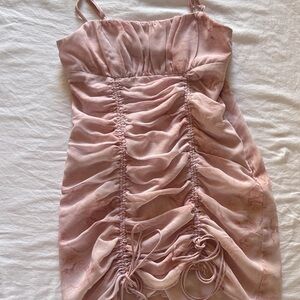 Pink Ruched Spaghetti Strap Dress